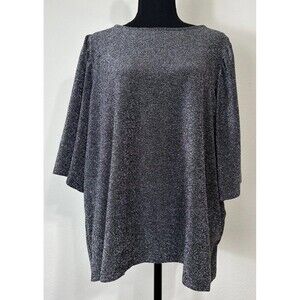 Ellos Black & Silver Metallic Pullover Elbow Sleeve Blouse Plus Size 1X  (22/24)